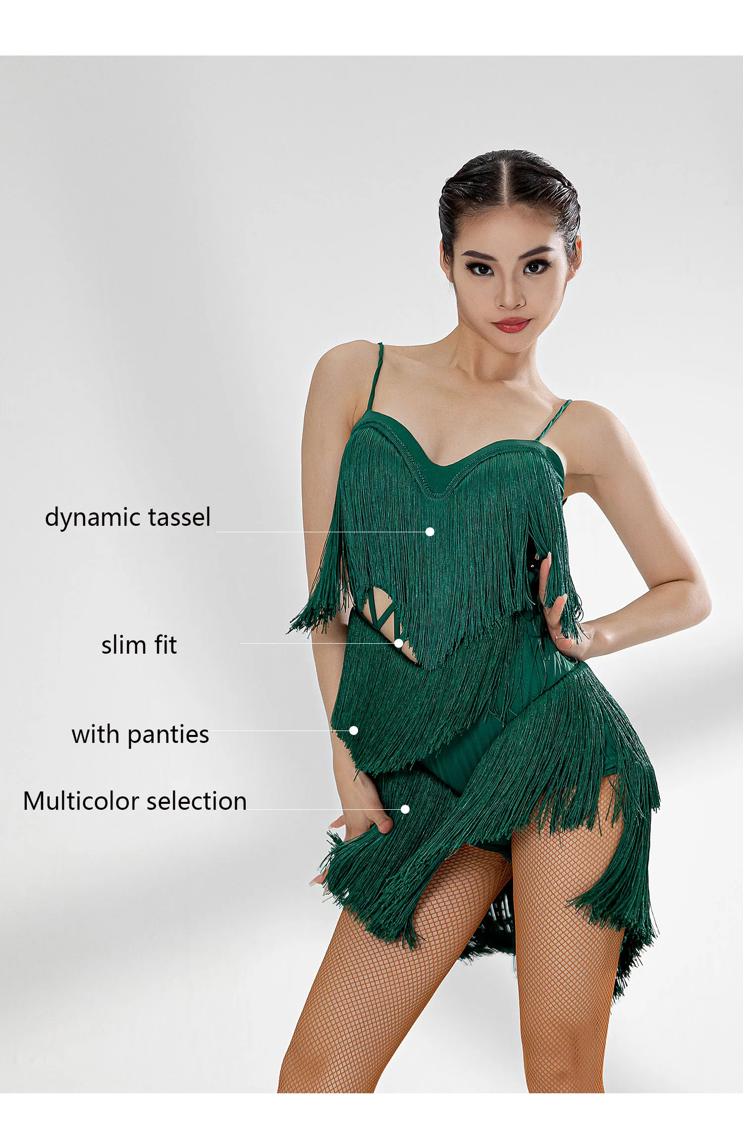 New Latin Dance Dress Women Sexy Tassel Competition Dress Cha Cha Rumba Samba Performance Costume Green Black Fringe Dress