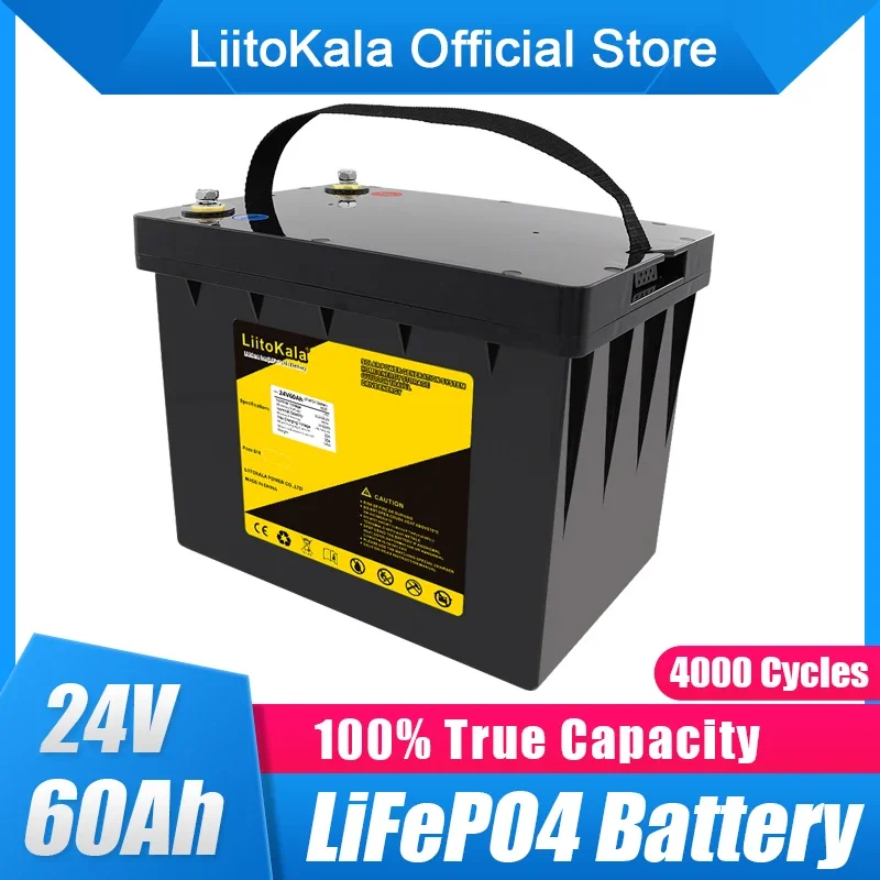 LiitoKala Lifepo4 24V 60AH Battery 8S 50A BMS 25.6V 50AH Lithium Ion Battery Pack 29.2V Charge Voltage for Boat Trolling Motor