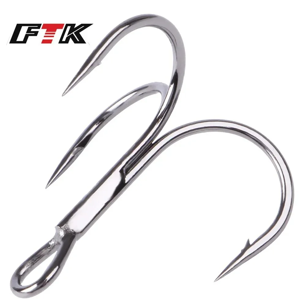 

FTK 10-20pcs High Carbon Steel Fishing Hook 3/0#-20# Sharp Treble Barbed Hook For Hard Bait Pike Bass Carp Fishing Accessories