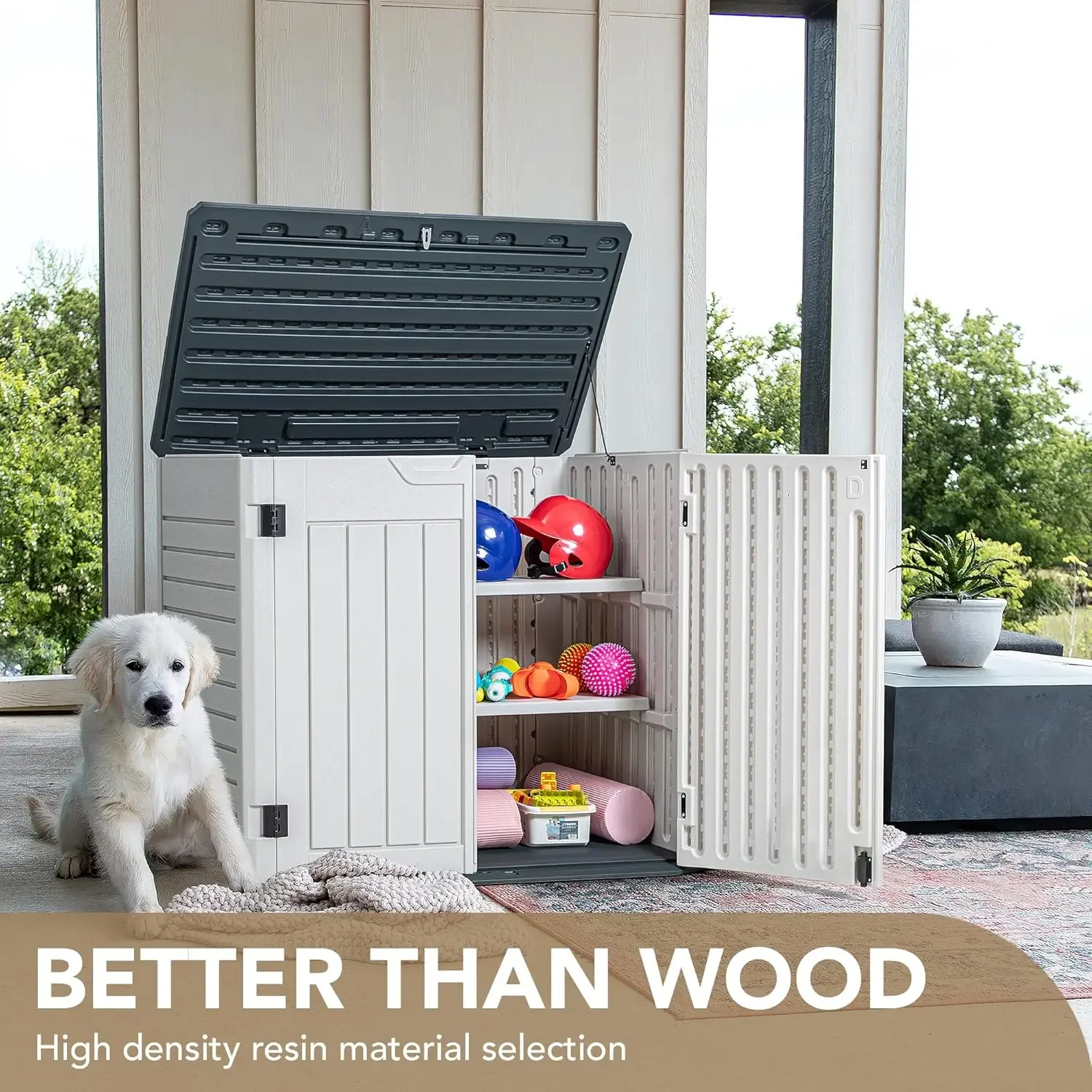 

34 Cu Ft Horizontal Outdoor Storage Cabinet Waterproof Patio Tools Storage Box for Sofa Cushio