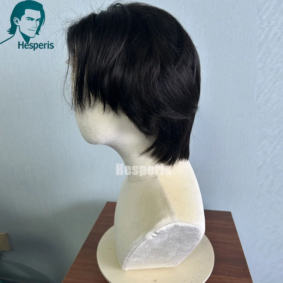 باروكة من شعر بشري بلون طبيعي بدون صمغ من Hesperis للرجال، باروكات قصيرة من الدانتيل الأمامي للرجال مع فرقعة