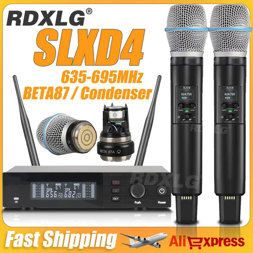 RDXLG SLXD4 / BETA87A micrófono condensador inalámbrico Dual profesional puesta en escena 2 canales Karaoke Metal portátil SLXD2