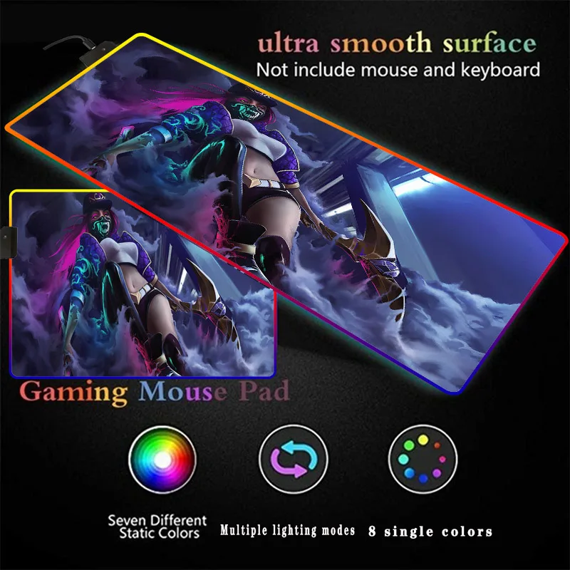 Imagem -02 - League of Legends Akali Rgb Gaming Grande Mouse Pad Led Computador Mousepad Tapete Backlight Tapete para Mesa de Teclado para Lol