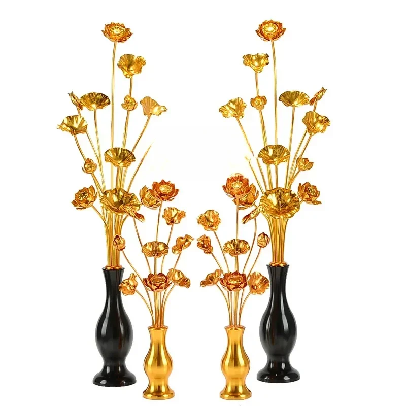 XL Guanyin Vase Golden Flower Aluminum Flower Lotus Living Room Home Furnishing Buddha Front Simulation Flower Living Room Home