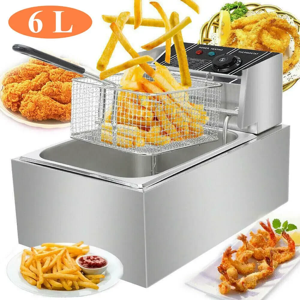 6L Electric Deep Fryers Stainless Steel Home Commercial Countertop Cooker 1700W