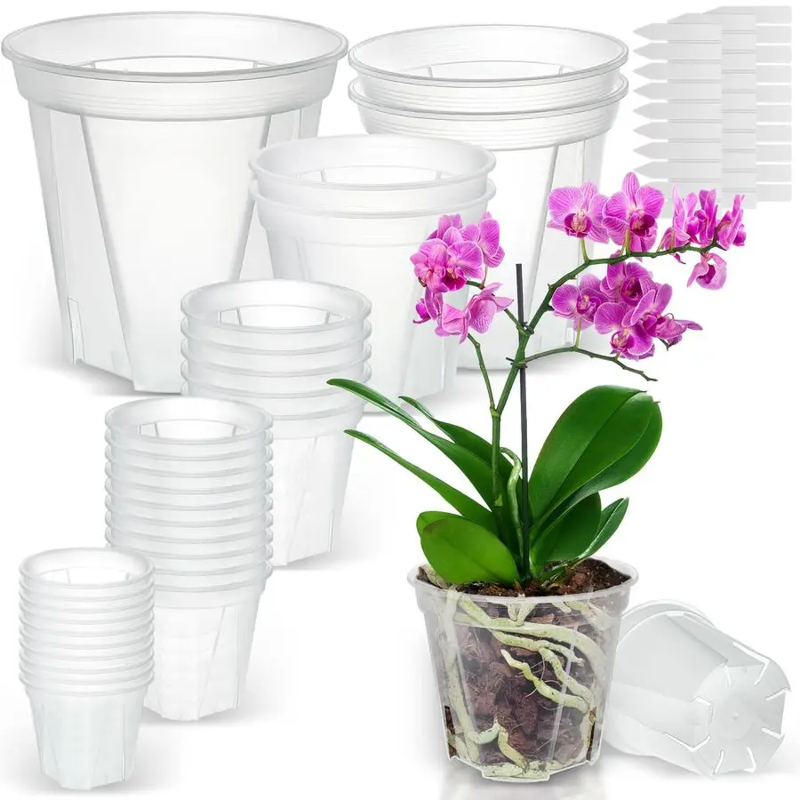

Nursery Pots with Drainage, 30 Pack Transparent Plastic Orchid Planters, 6 Sizes Plant Pots 9.5 8.5 7 6 4.7 4 Inch with 30 Plant
