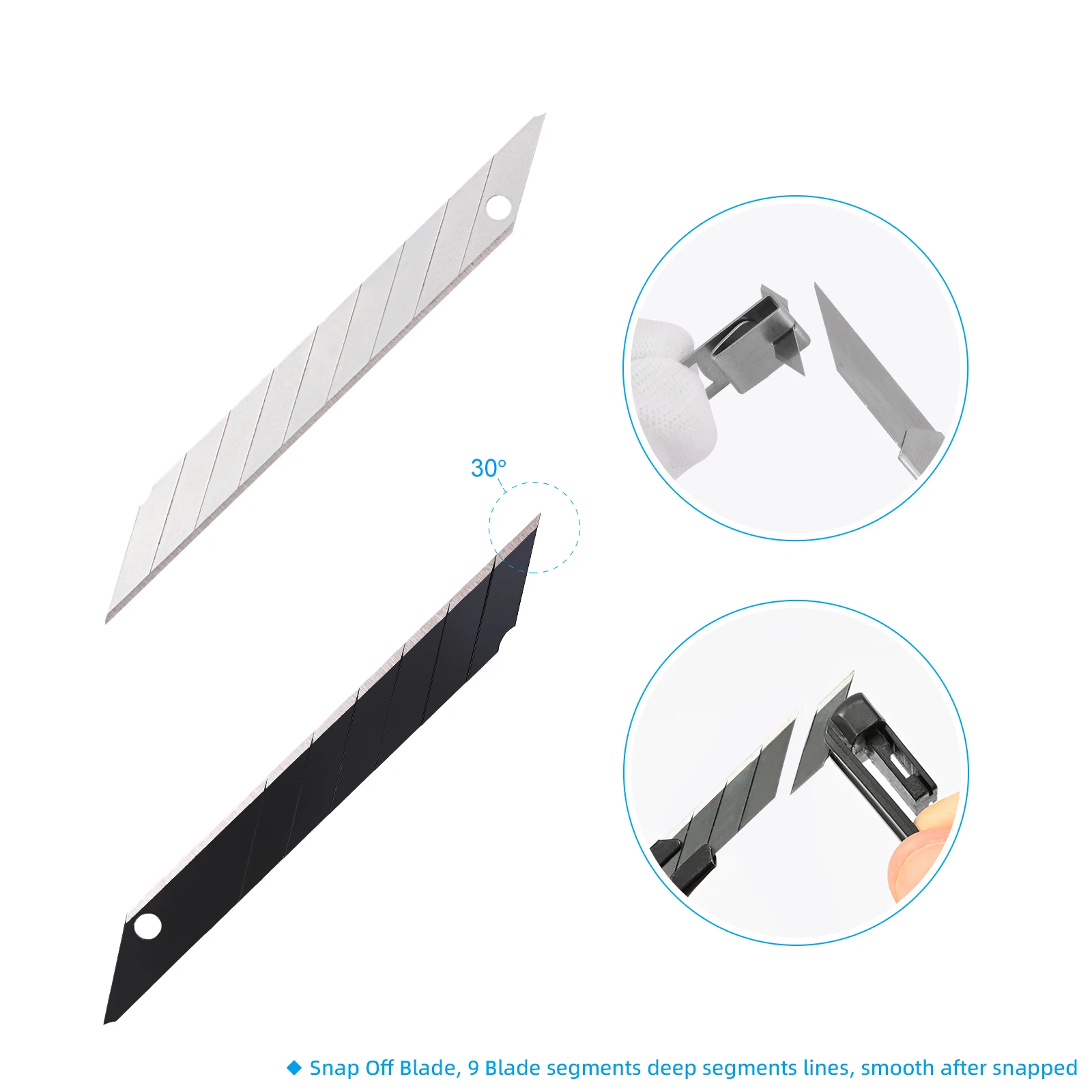 FOSHIO 50pcs/100pcs 9mm 30° Utility Carving Knife Snap Off Blade Refills Anti-Rust Carbon Steel Art Knife Blade Replacements