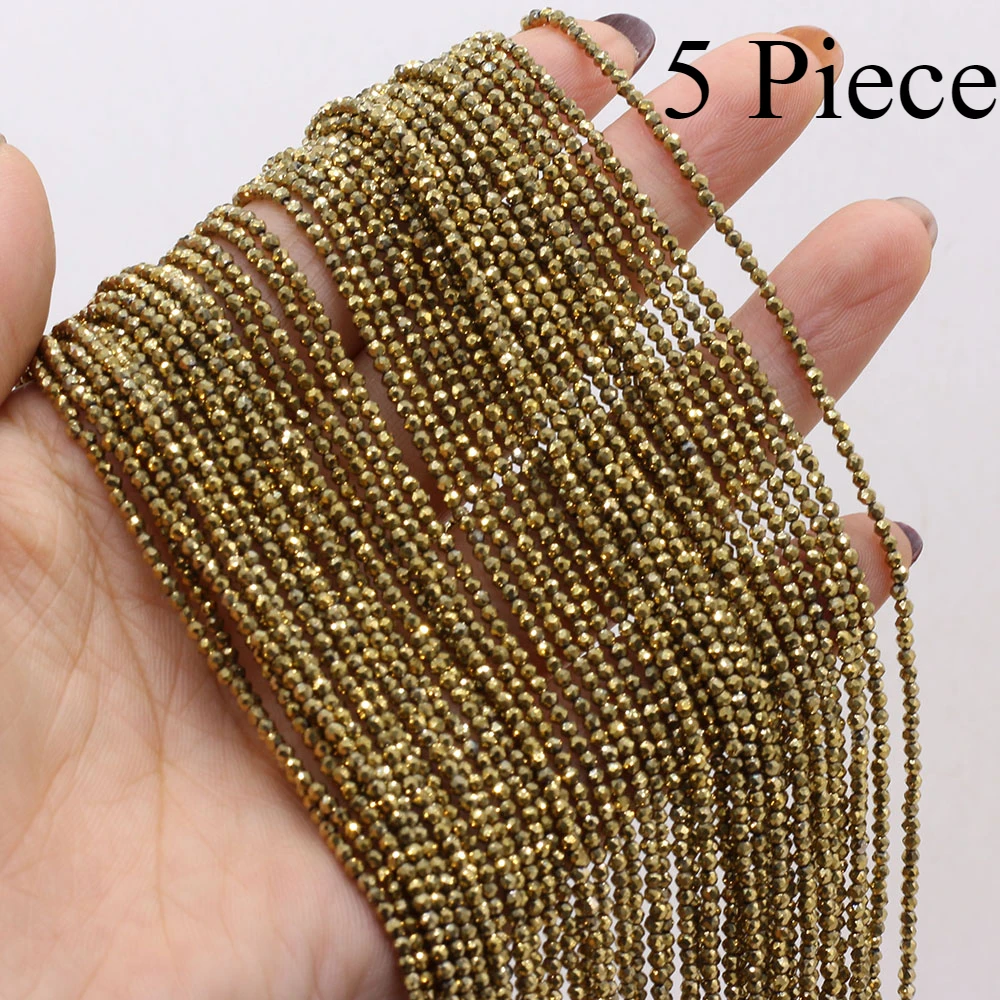 5 piezas de 2mm de piedra Natural amarilla dorada, cuentas redondas pequeñas facetadas, espaciador suelto, fabricación de joyería, pulsera DIY, collar, accesorio de 38cm