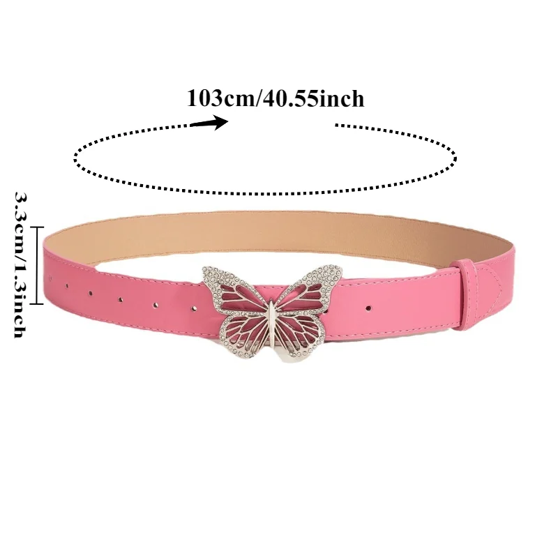 Korean-Style Exquisite Metal Butterfly Rhinestone Snap-Button Belt  Fashionable Trendy Versatile Minimalist Retro Belts