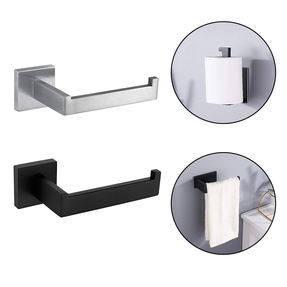 

Toilet Roll Paper Towel Toilet wall Holder black Punch-Free Rack Tissue Stainless Steel Organizers holder bathroom Self Adhesive