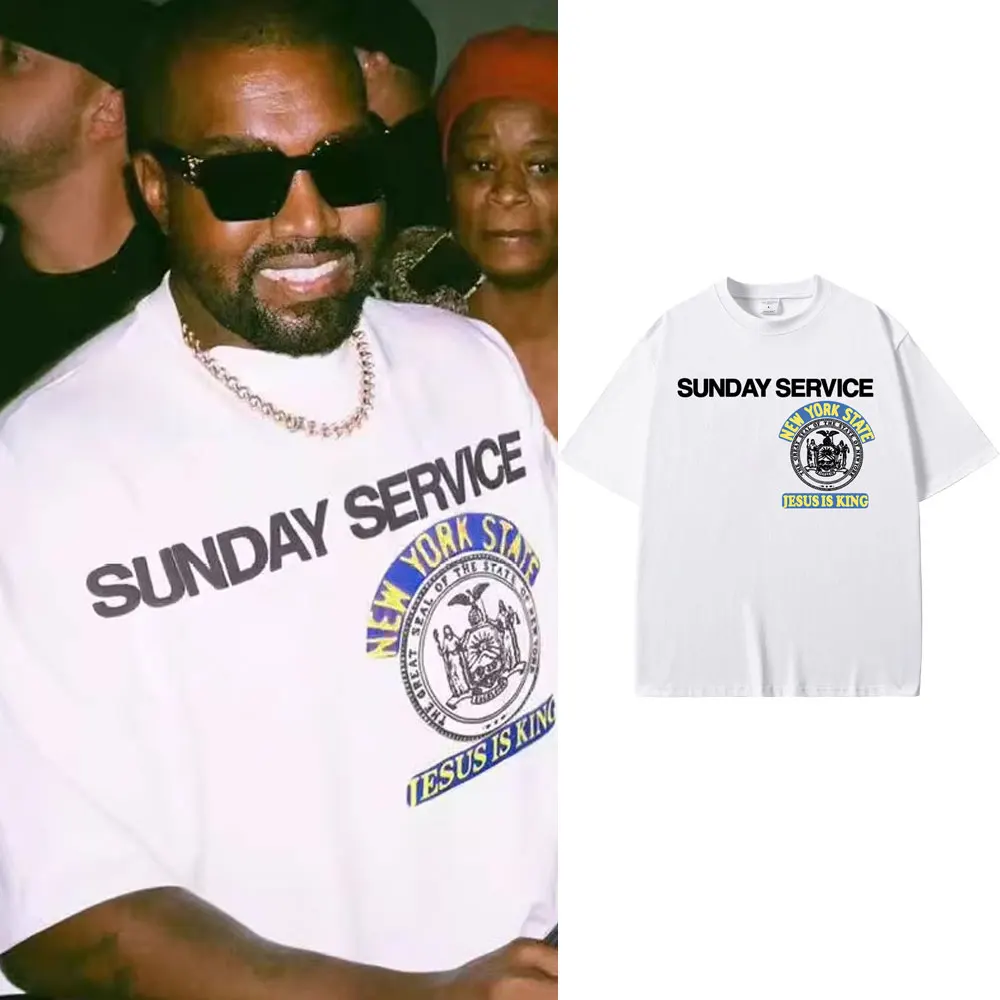 Rapper Kanye West Sunday Service Jesus Is King T-Shirt im gleichen Stil, bedruckt, Herren Hip-Hop Oversize T-Shirts, Herren 100% Baumwoll-T-Shirt – Detail 2