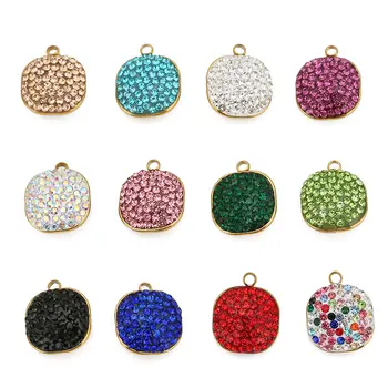 5 יחידות נירוסטה ריינסטון צבעוני כיכר תליוני קסמי תכשיטים DIY עגיל שרשרת צמידי מפתחות ביצוע אביזרים 8 best sales תליוני ריינסטון להכנת תכשיטים - №7