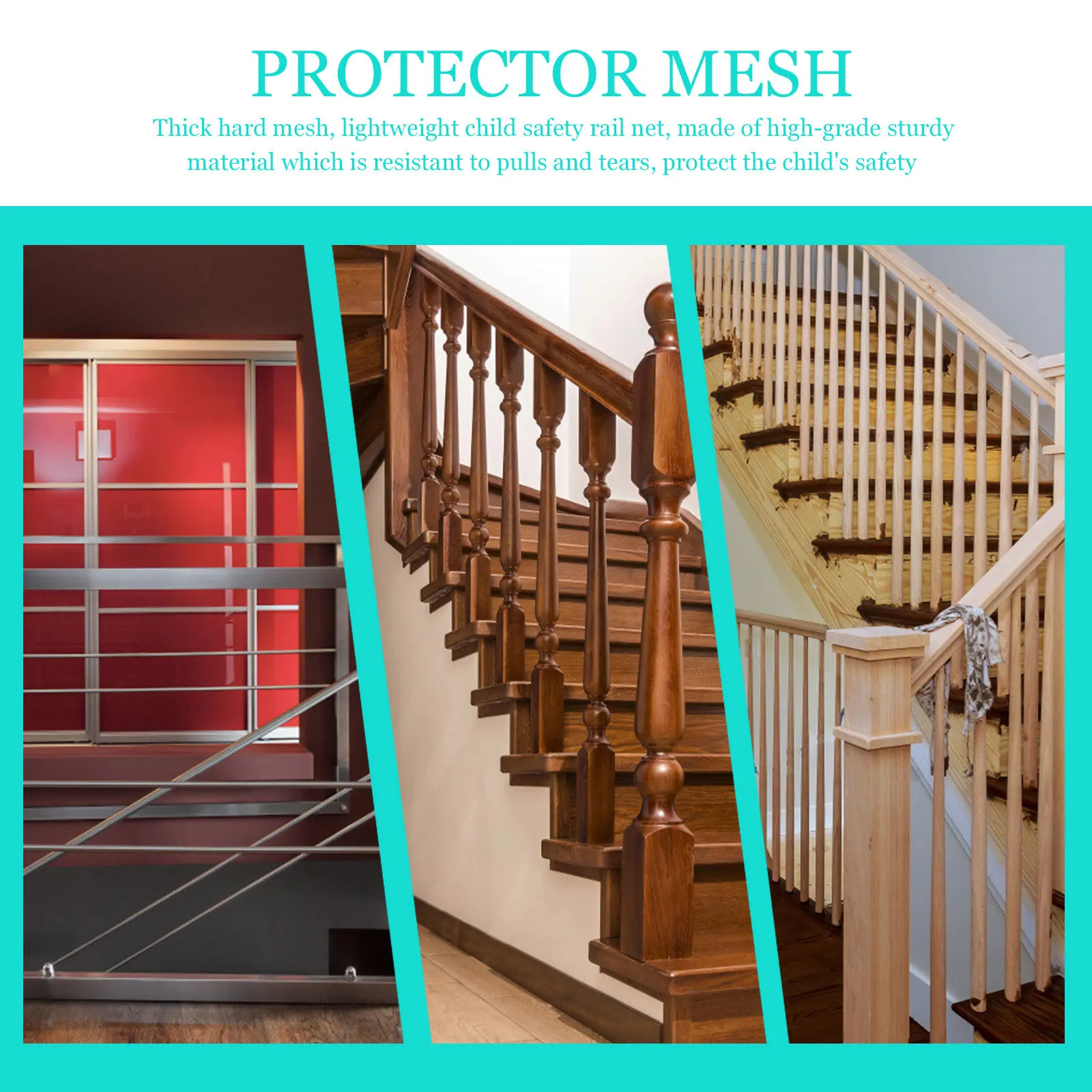 1Set Balcony Net for Kids Banister Guard Stair Safety Mesh Baby Railing Net 4.5x0.9m Pet Proof Screen Banister Guard