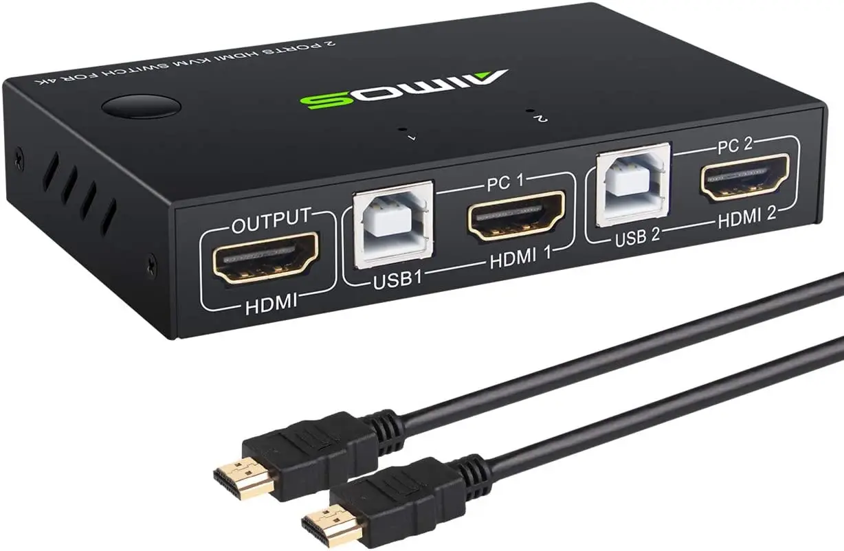 AIMOS HDMI KVM Switch, USB 2 Ports PC Computer KVM Umschalter Tastatur und Maus teilen Unterstützung ，Hotkey Schalter