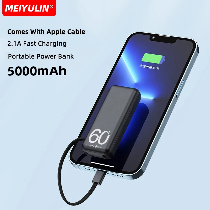 5000mAh Mini Fast Charger Power Bank Portable External Auxiliary Spare Battery Built-in Type C Cables For iPhone Xiaomi Samsung