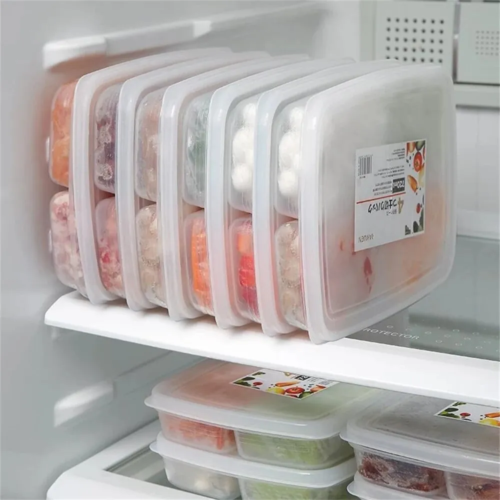 4 Grids Food Storage Box Portable Compartment Refrigerator Freezer Organizers Sub-Packed Meat Onion Ginger Clear Kitchen Tool