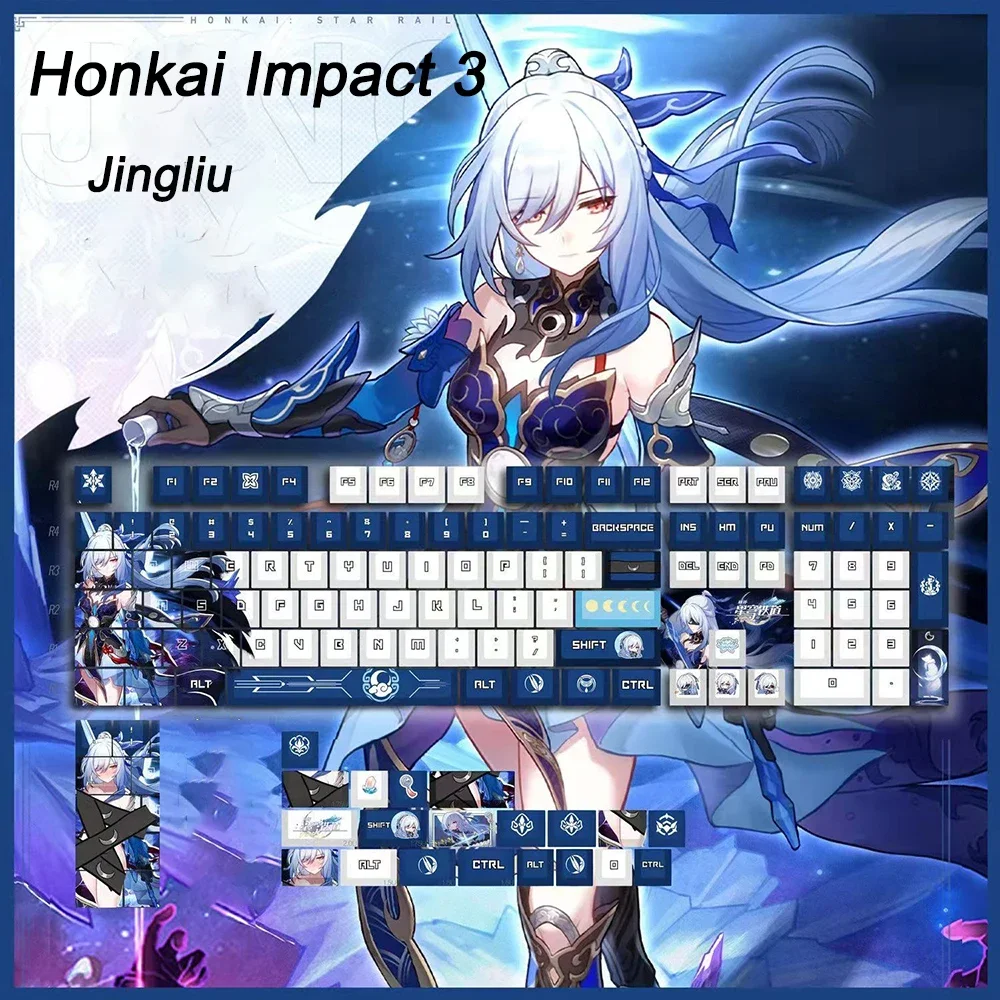128 Tastenkappen für Genshin Impact und Honkai Impact 3, Cherry Anime Hu Tao Elysia PBT Cosplay Tastenkappen für MX-Schalter-Tastaturen – Detail 23