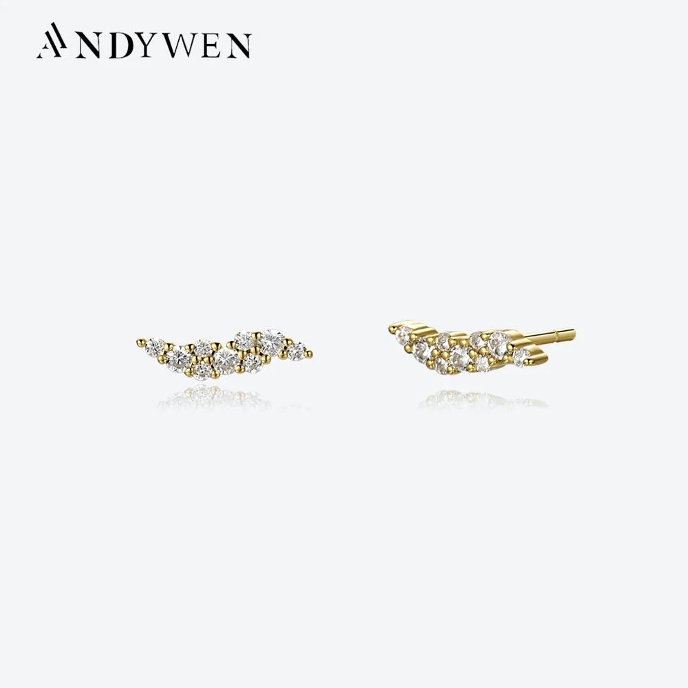 

ANDYWEN 925 Sterling Silver Gold Natura Stud Earring Clips Piercing Pendiente Tiny Delicate Clasp Women Luxury Jewelry Gift