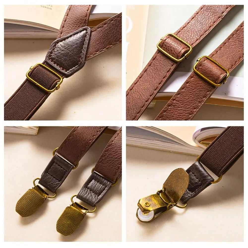 الرجعية تصميم النمط البريطاني الحمالات حزام مطاط 4 مقاطع Y-نوع الحمالات اللون البني للجنسين نمط شريط الحمالات #5