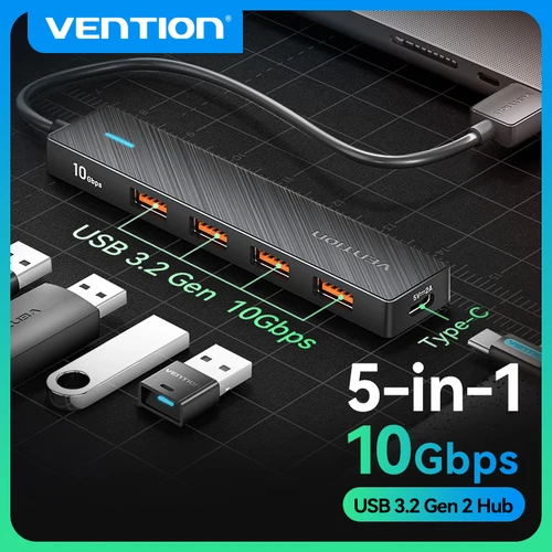 Vention Usb Hub 3,2 10Gbps 4 puertos ABS Hub USB para ordenador portátil adaptador multidivisor para Xiaomi Macbook PC accesorios de ordenador