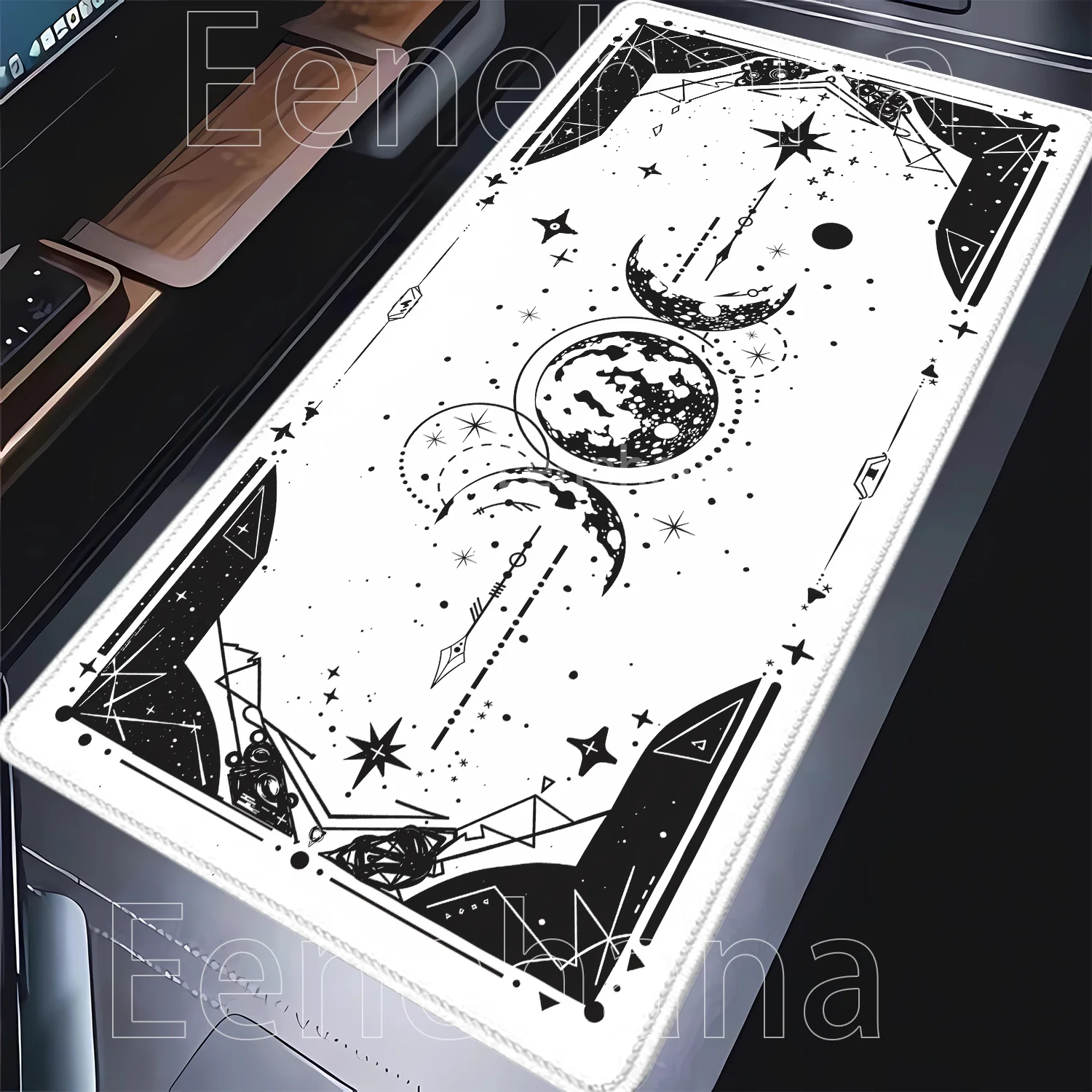 Black and White Mouse Pad Scenery Star Moon Cute Office Non-slip Keyboard Mousepad Larger Gaming HD Printing Overlock Desk Mat