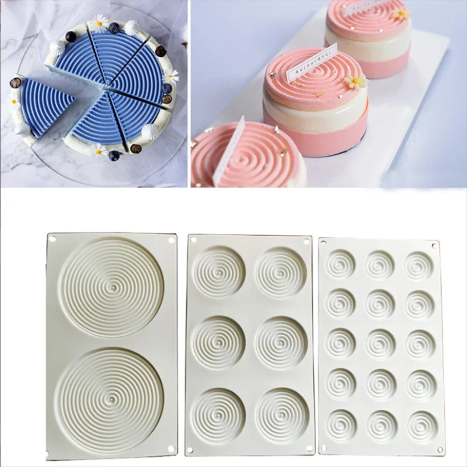 

2/6/15 Holes Spiral Shape Silicone Mold 3D Cake Moulds Mousse Ice Creams Chocolate Pastry Bakeware Dessert Art Pan Cake Mold