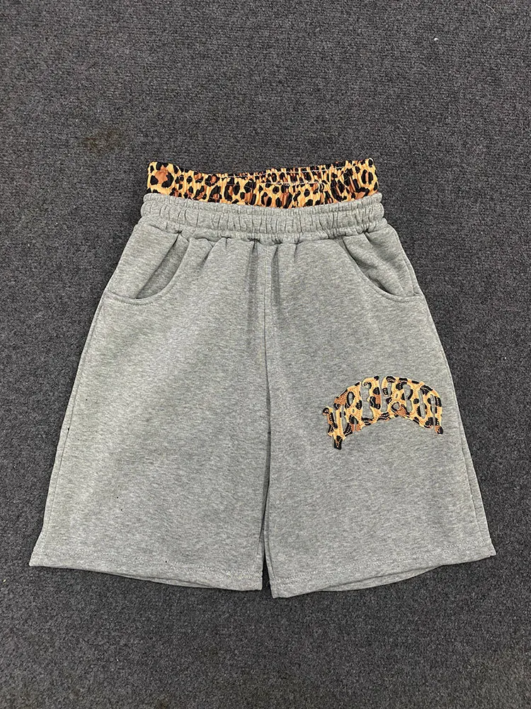 2025y2k lined leopard print letter embroidered street casual pants, men's and women's versatile hooded sweatshirt