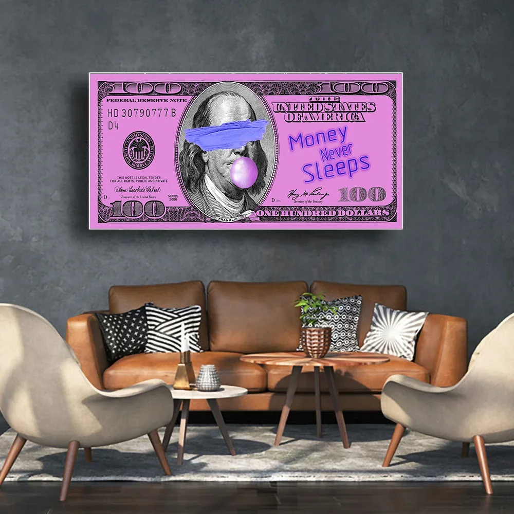Modern Fashion Aesthetics Wall Art Gold Pop Color Hundred Yuan HD Oil on Canvas Print Home Bedroom Living Room Decoration Gift