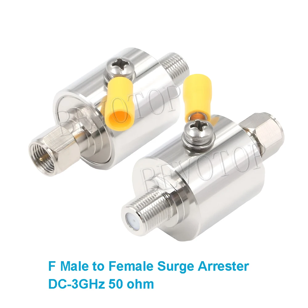 F Type Coaxial Male to Female Lightning Arrester 3GHz 75 Ohm Surge Protector with 90V Gas Tube