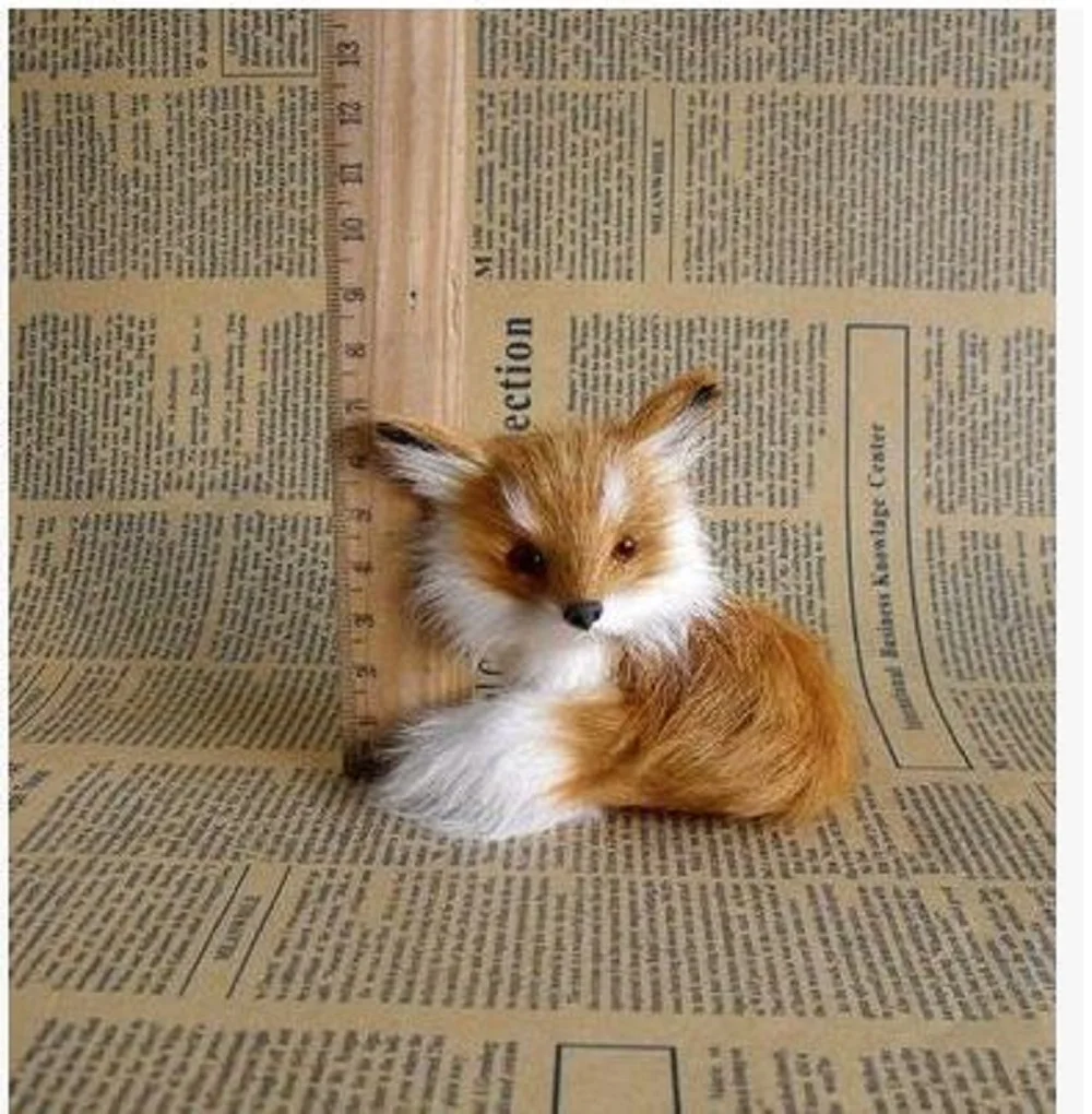 Yellow Fox Doll Simulation Model Small Craft Gift Plush & Plastic Fur Approx. 9x7x8 Cm Cute Animal Toy Collectible