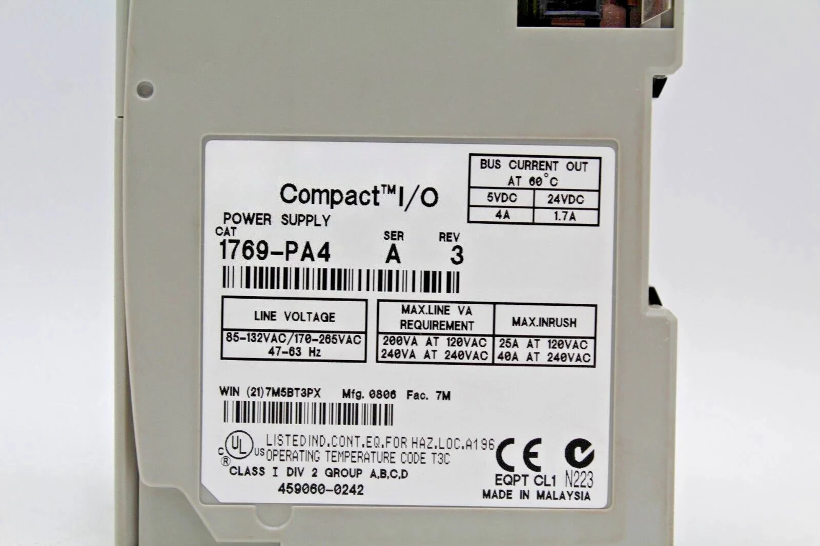 Gebrauchtes 1769-PA4 für Allen-Bradley SER A CompactLogix Netzteilmodul