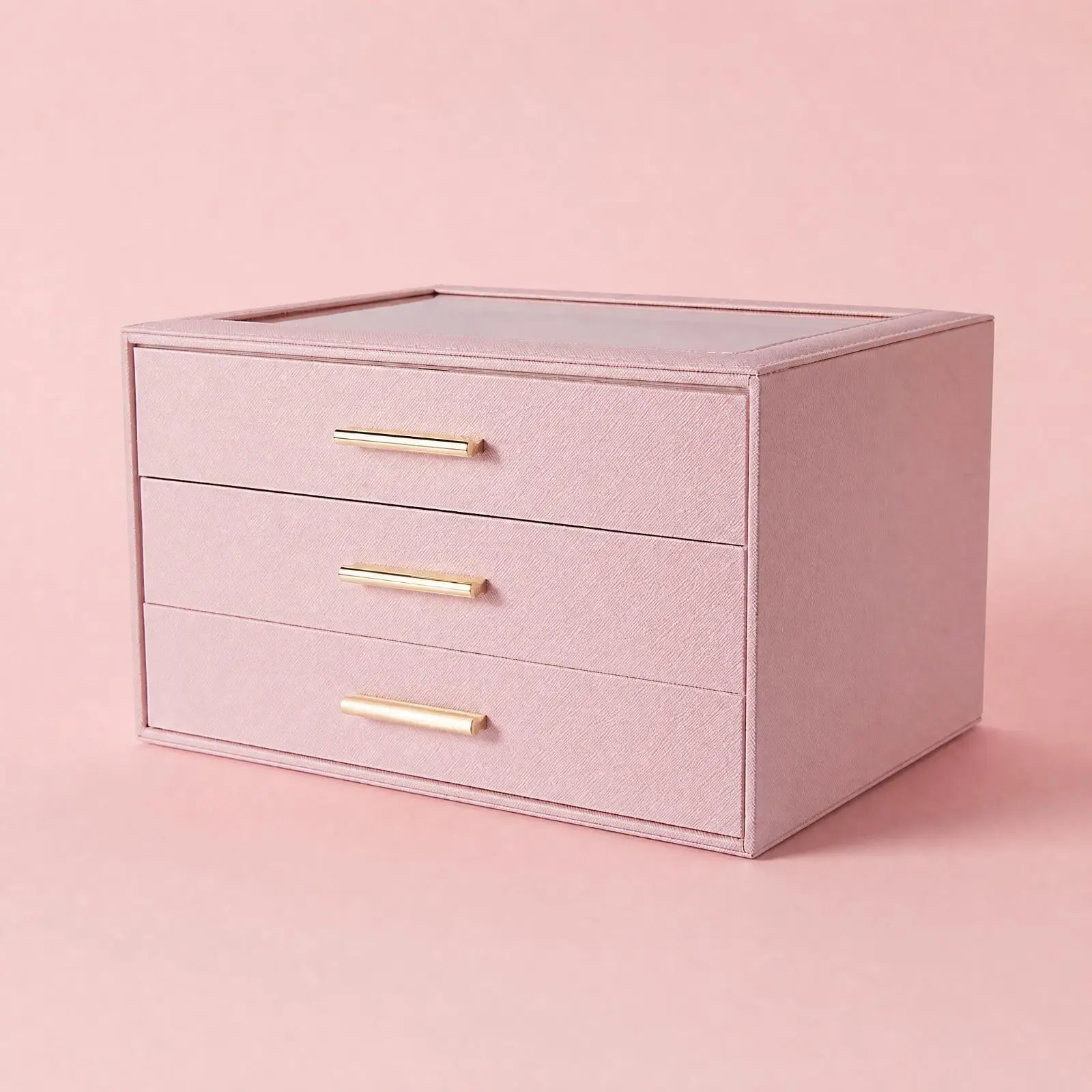 Jewelry Box Gold-Tone Handles Jewelry Box with Transparent Top Window Organized Interior Modern for Vanity, Dresser