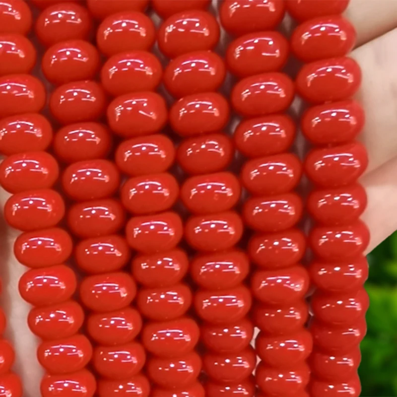 5x8MM Abacus Natural Stone Red Coral Jade Flat Round Loose Space Beads for Jewelry Making Diy Bracelet Charms Accessories 15''