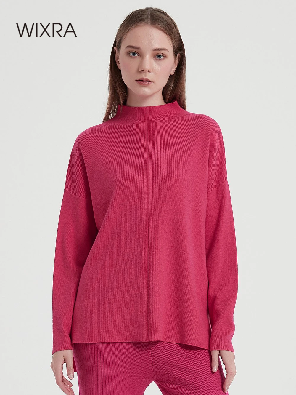 Wixra Sweater And Jumper Half High Collar Tops Pullover Casual Hight Street Women Long Sleeve Bright Color Loose Clothing