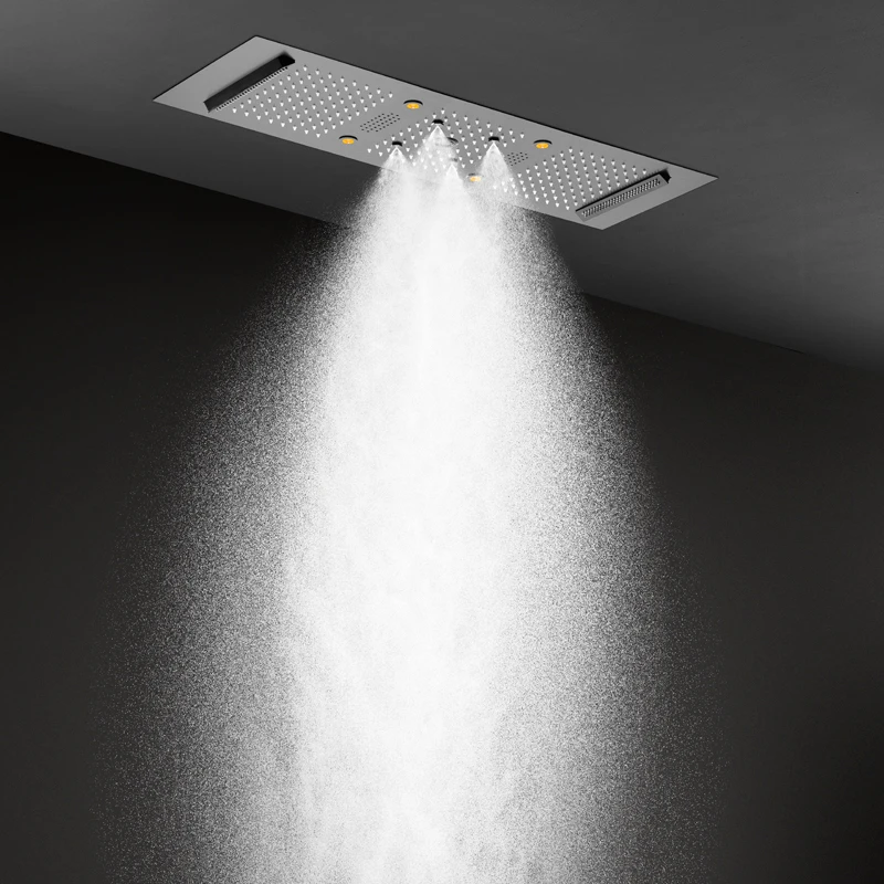 Music Shower Head Set Gun Grey Ceiling Bathroom Thermostatic LED Shower System