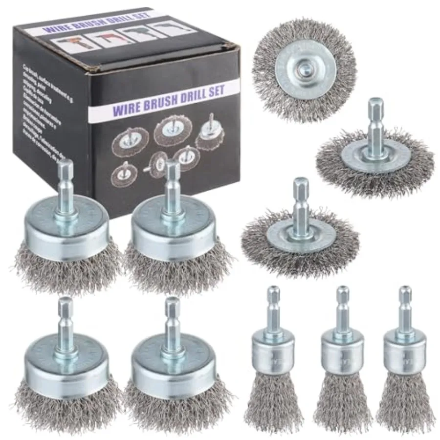 10-Pack Carbon Steel Wire Wheel, Cup, Pen Brush Set with 1/4-Inch Hex Shank for Rust Removal, Corrosion and Scrubbing Surfaces