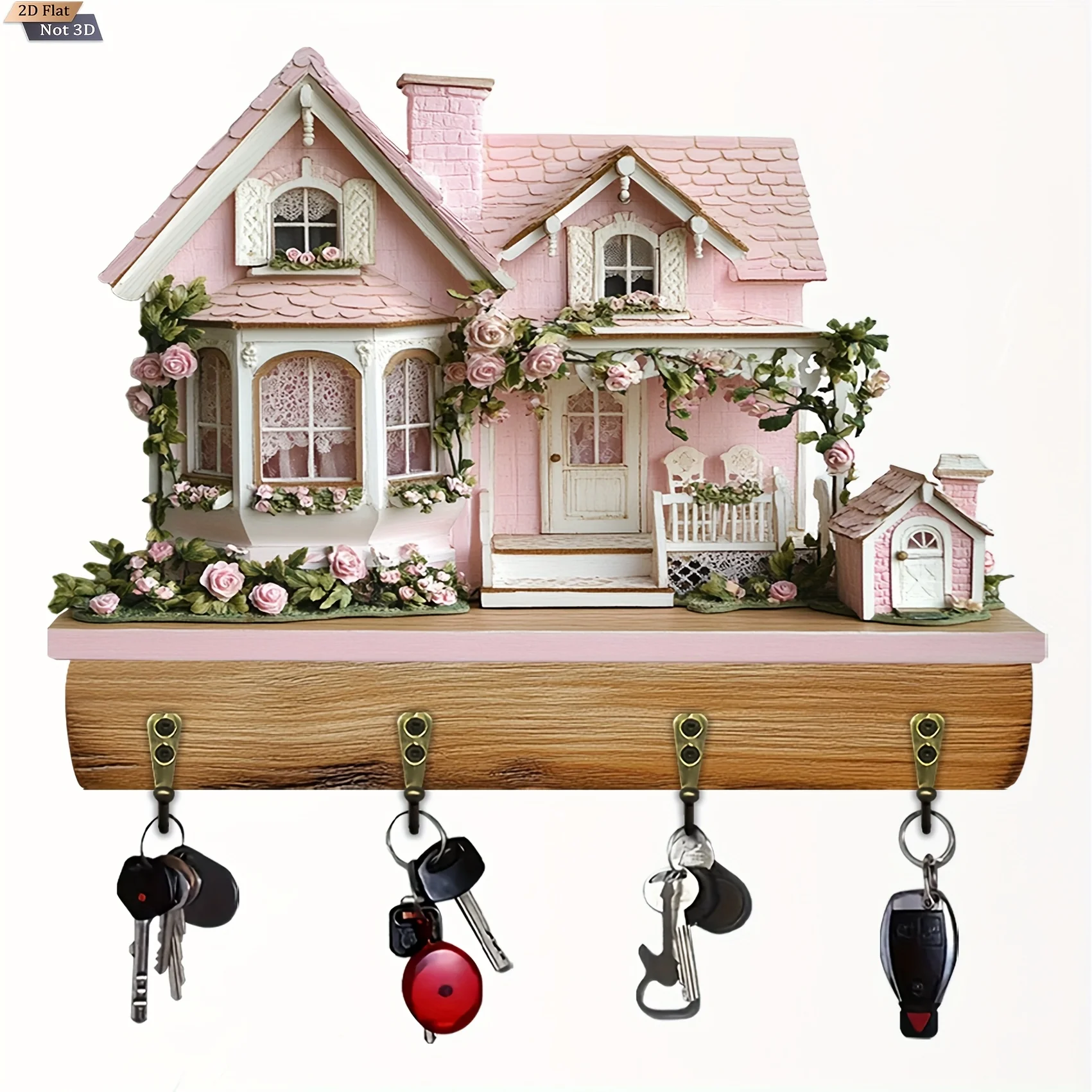 [Wooden Key Hanger] 2D Flat, 1pc, Country Garden Villa Wooden Multifunctional Home Key Hanger (11.8