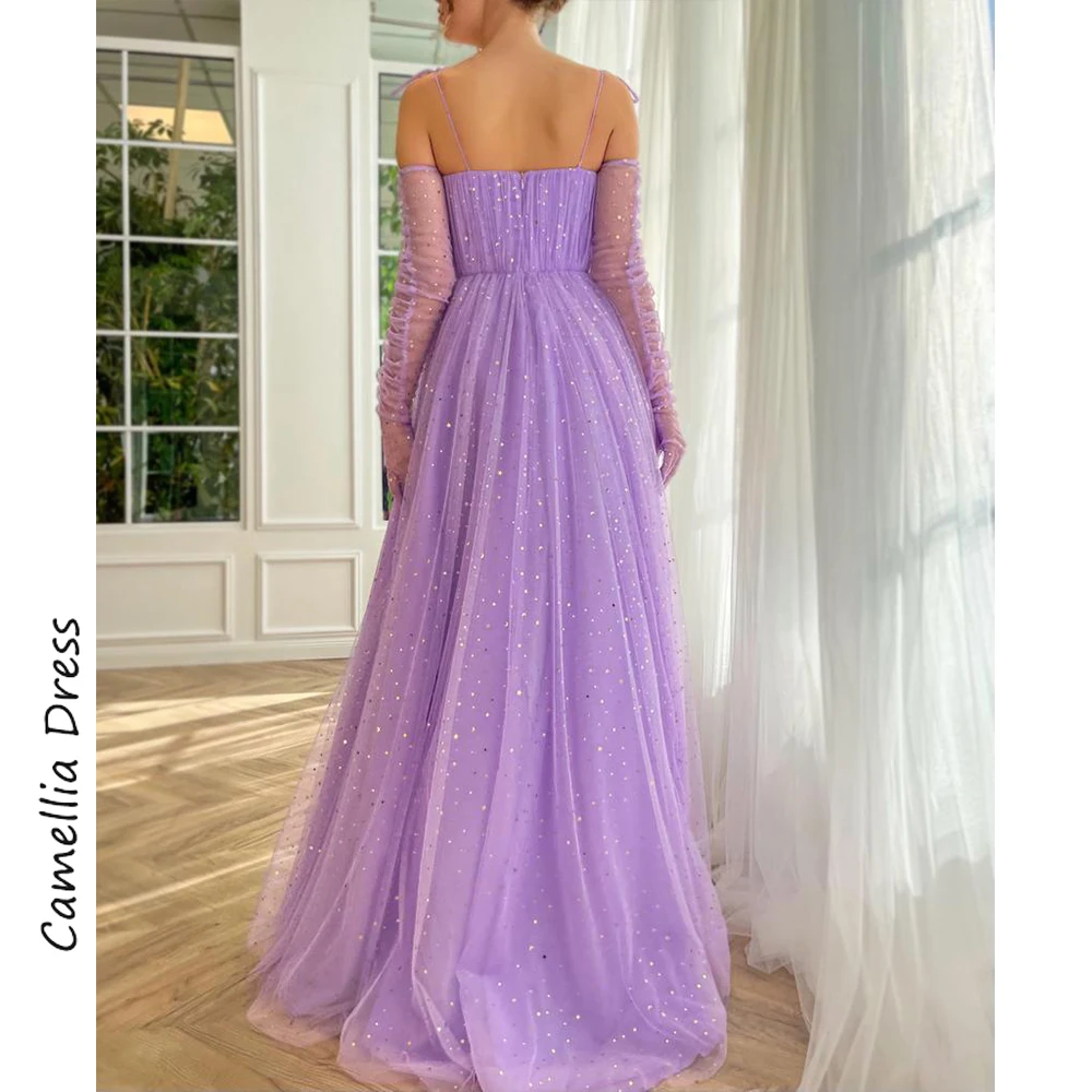 Vestidos de noite brilhantes para mulheres, Vestidos de festa, Pescoço querido, Tule macio, Vestidos de noite formais