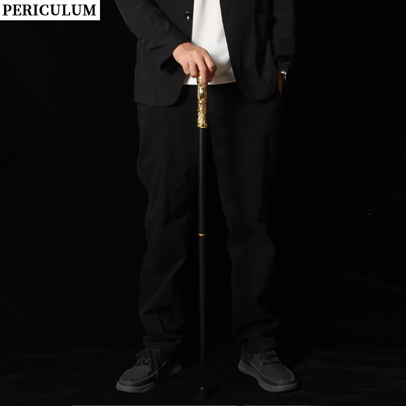 Shiny Gold Alloy Victorian Walking Cane With Round Handle Detachable Vintage Walking Stick Cosplay Party Prop for Men And Women view 2