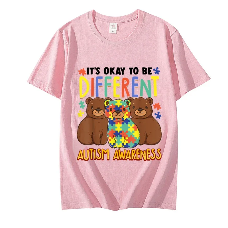 Women's T Shirt Its OK To Be Different Autism Awareness Bears Adults Kids Tops Fashion Street Short Sleeve Tops Oversized Shirt