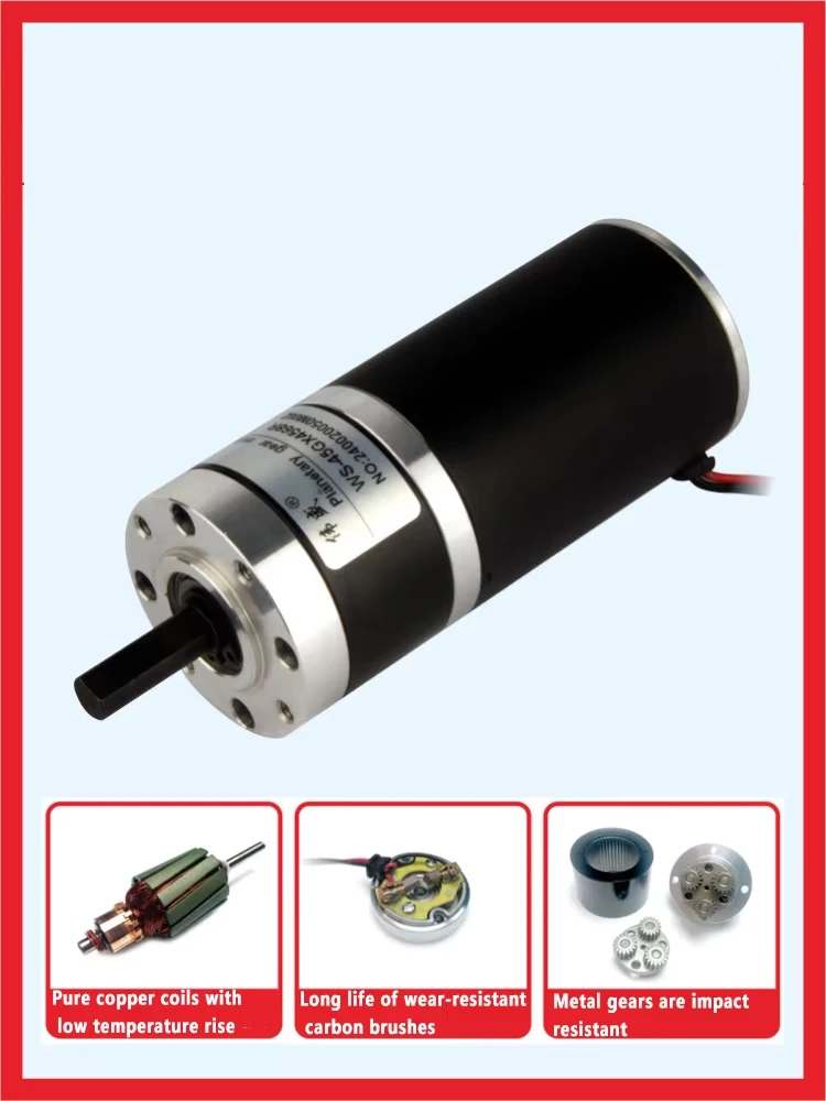 12V 24V 45mm DC Planetary Gear Motor Brushed Motor Adjustable Speed Motor Can CW CCW High Torque Small Motor 45GX4568R