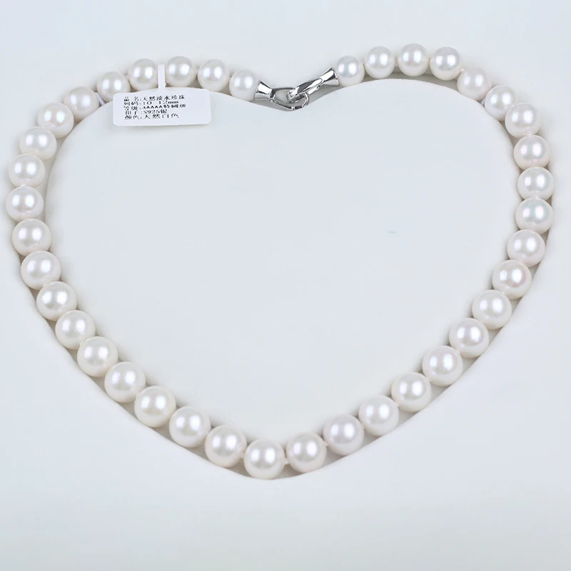 

Best Quality 10-12 mm Perfectly Full Round Real Genuine Cultured Natural Freshwater Round Pearl Necklace With 925 Silver Buckle