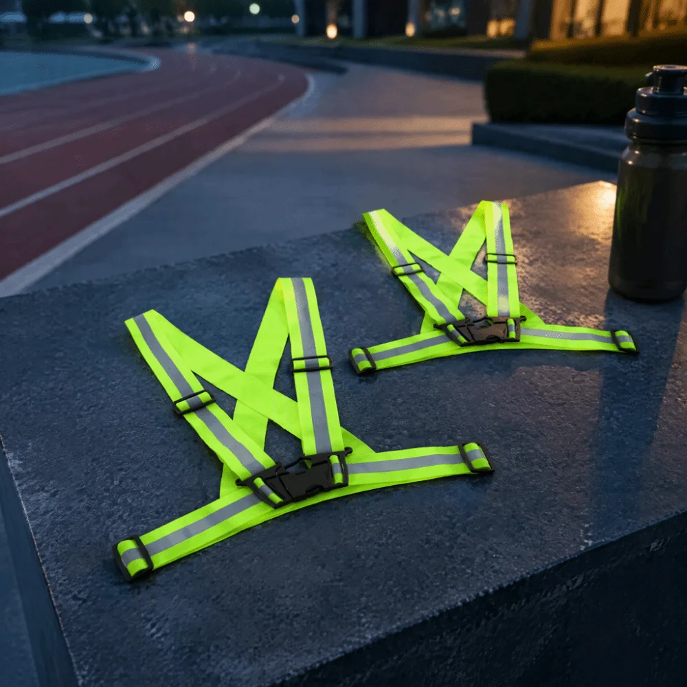 2pcs Adjustable Strap Reflective Safety Vest Unisex Design Elastic Band High Visibility Vest Green Color Elastic Safety Strap