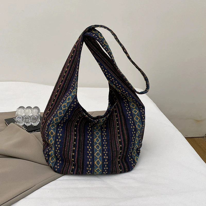 Damen Boho Chic Aztec Tote Bag Ethnic Sling Umhängetasche Schultertasche für Arbeit Reisen Lady Stricken Canvas Gypsy Hippie Bag – Detail 19