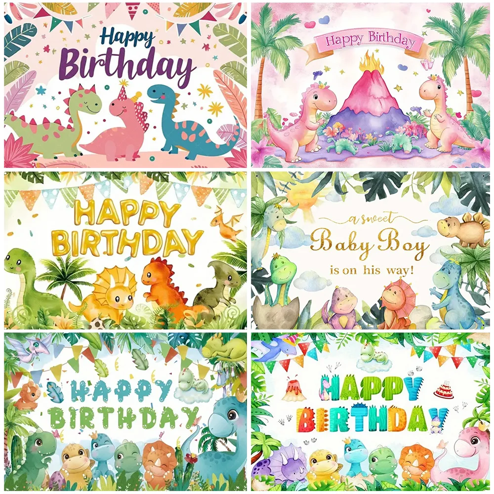 

Cartoon Dinosaur Birthday Backdrop Jurassic Dino Theme Woodland Party Decorations Child Poster Backgrounds Baby Shower Supplies