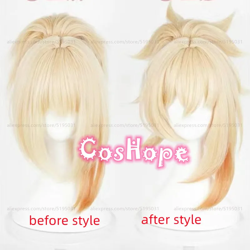 Yoimiya Cosplay Wig for Children 40cm Wig Light Blonde Gradient Wig Cosplay Anime Cosplay Wigs Heat Resistant Synthetic Wigs