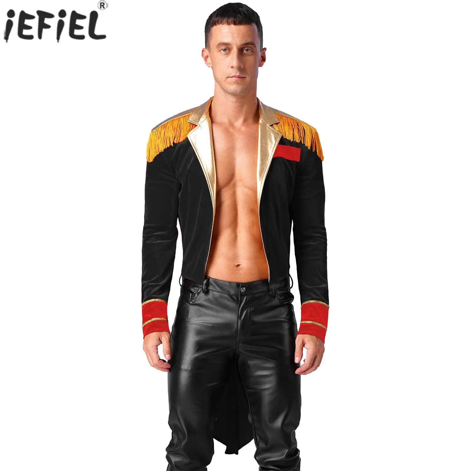 

Mens Formal Banquet Tailcoat Costume Magician Showman Jacket Coat For Party Circus Tailcoat Tassel Velvet Swallow-Tailed Uniform