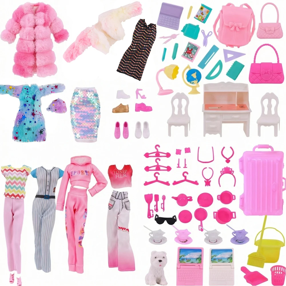 Doll Accessories/Clothes Multi Piece Set 30cm Doll Plush Skirt+Notebook+Globe+Ruler+Backpack, Gift For School Start Season Girl