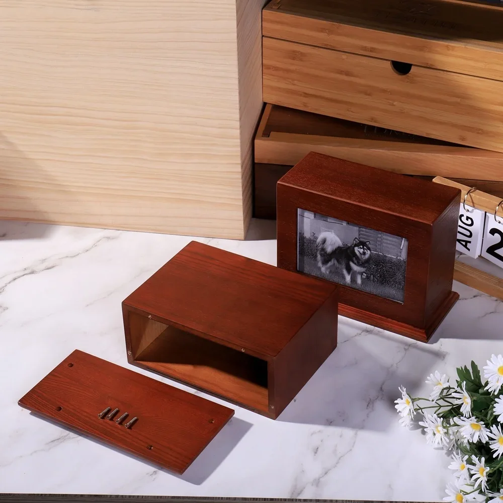 

Wooden memorial jar box with pictures, human ashes cremation pet cat adult memorial jar ashes burial jar wooden urn