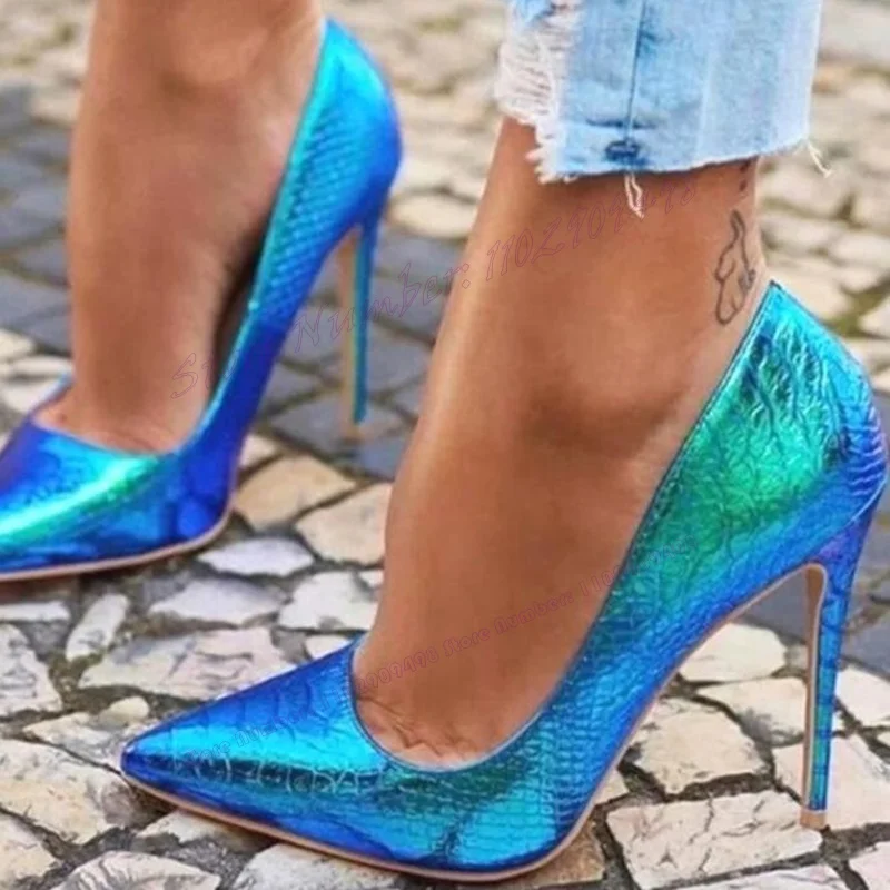 

Laser Snakeskin Shallow Party Pumps Pointy Toe Stiletto High Heels Shoes for Women Patent Leather Shoes 2023 Zapatos Para Mujere